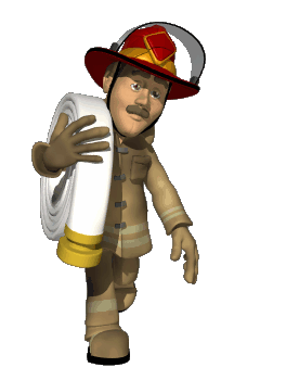 Strażak idący z wężem